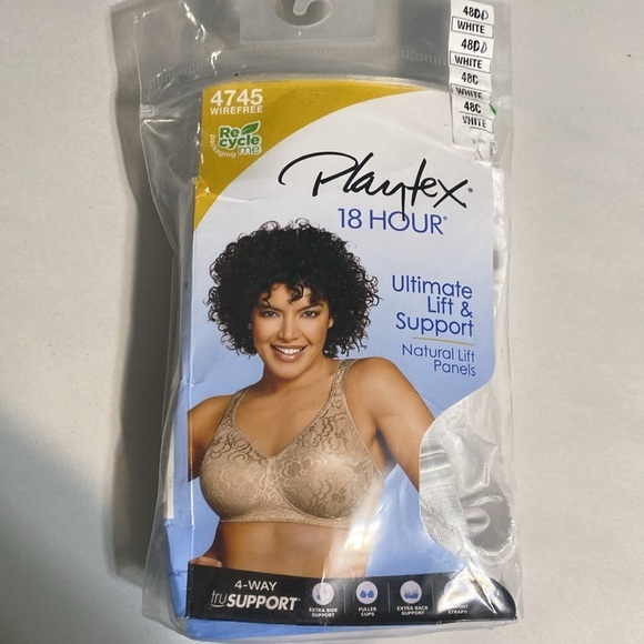 Playtex 18 hour bra 4745 new in package white 48C wire free full coverage - Picture 2 of 10